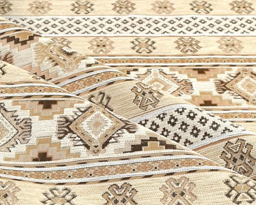 ILME Kelim-Muster, Polsterstoff, Bohemian, Boho, Wandteppich, Tribal, Südwesten, Türkisch, Persisch, Marokkanisch, Ethnischer Stoff, Meterware (140 x 91,4 cm), Cremefarbenes Biskuit von Generic