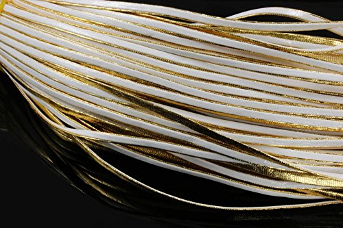 INWARIA Kunstlederband flach 3,3mm 1/5m Dekoband Schnur Band Zierband, KLB-7,weiß goldfarben,5 meter (1,20€/m) von Generic