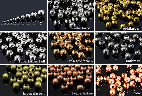INWARIA Metallperlen 2/3/4/5/6/7/8/10/12/14 mm Großlochperlen Perlen Kugel Spacer, S2, 5mm, silbertfarben hell, 100 Stück von Generic
