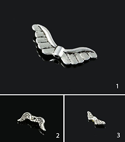 INWARIA Perlen Metallperlen Zwischenperlen Engelsflugel Flugel Spacer silberfarben, P-20, 2- Engelsflügel, 10 Stück von Generic