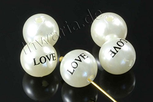 INWARIA Wunderschöne Wachsperlen 12 mm LOVE perlweiß weiß Perlen rund Dekoperlen, WP-17, 20 Stück von Generic