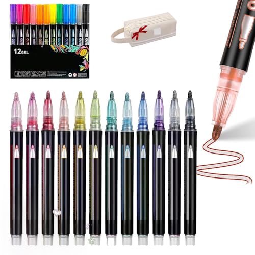 Illuminateupon Marker Pen for Highlight - Neattidyly/Sakesfor Magische Stifte, Double Line Outline Pens, Metallic Markers Pen for Highlight, Self Outline Pens for Crafts & Greeting Cards (12PCS) von Generic