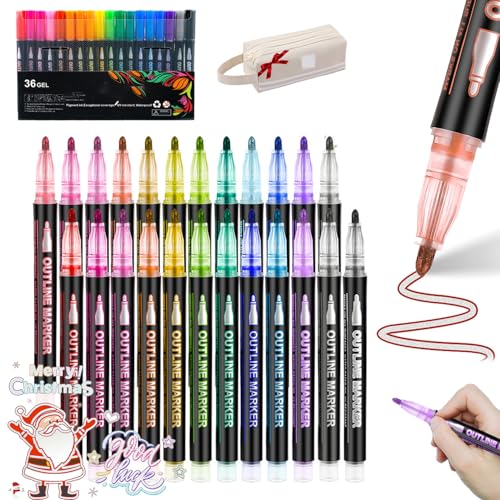 Illuminateupon Marker Pen for Highlight - Neattidyly/Sakesfor Magische Stifte, Double Line Outline Pens, Metallic Markers Pen for Highlight, Self Outline Pens for Crafts & Greeting Cards (24PCS) von Generic
