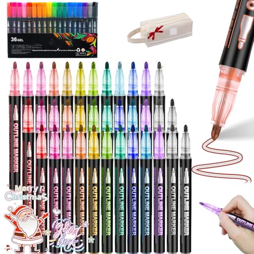 Illuminateupon Marker Pen for Highlight - Neattidyly/Sakesfor Magische Stifte, Double Line Outline Pens, Metallic Markers Pen for Highlight, Self Outline Pens for Crafts & Greeting Cards (36PCS) von Generic