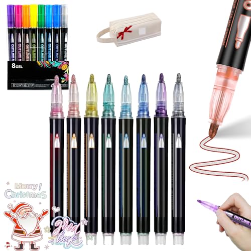 Illuminateupon Marker Pen for Highlight - Neattidyly/Sakesfor Magische Stifte, Double Line Outline Pens, Metallic Markers Pen for Highlight, Self Outline Pens for Crafts & Greeting Cards (8PCS) von Generic