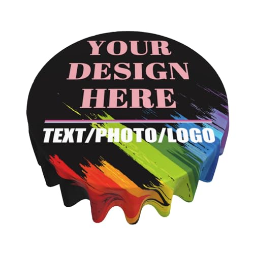 Individuelle Tischdecke mit Foto/Text/Logo, personalisierte Tischdecke, waschbar, Polyester, auslaufsicher, Tischdecke für Esszimmer, Partys und Veranstaltungen (runde Form) von Generic