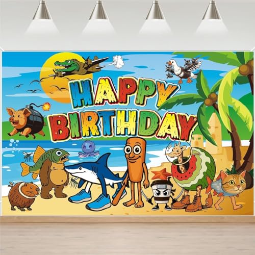 Italian Brainrot Geburtstag Party Dekorationen Set mit Happy Birthday Banner, Luftballons, Cupcake Topper, Cartoon Tier Thema (Hintergrund Banner) von Generic