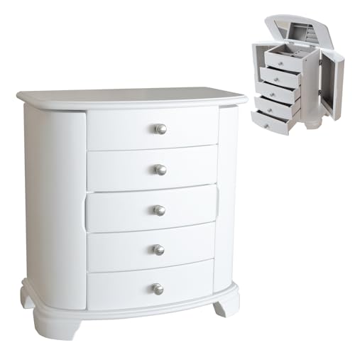 JEWLBOXER Schmuck-Organizer – Elegante Schmuckschatulle aus Holz im Turm-Stil für Mädchen und Frauen mit 4 Schubladen und großem Spiegel, Ring-, Halsketten- und Ohrring-Organizer, Weiß, Schnee JEWLBOXER Schmuck-Organizer – Elegante Schmuckschatulle aus Holz im Turm-Stil für Mädchen und Frauen mit 4 Schubladen und großem Spiegel, Ring-, Halsketten- und Ohrring-Organizer, Weiß, Schnee von Generic