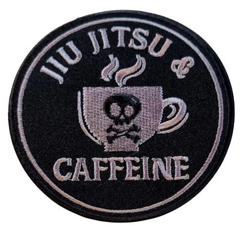 Jiu Jitsu und Koffein Patch (8,9 cm) bestickter Aufnäher zum Aufbügeln oder Aufnähen, für Kaffee, Kimono, Fitnessstudio, Rucksack, Kampfsport-Geschenk von Generic