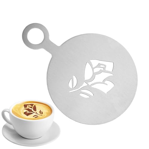 Kaffeebereich - 4,72 Zoll Edelstahl Latte Art Formen | Wiederverwendbare Cappuccino -Schablone Vorlagen mit Rosenhölzschneflake -Muster | -Kaffee -Dekorationswerkzeuge für die Küche des Heimca von Generic