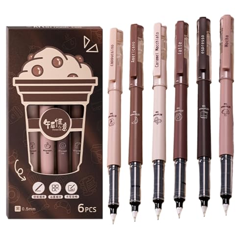 Kaffeestifte, 6 x Kaffee-Themen-Tintenroller, tragbares Kugelschreiber-Set, ästhetisches Schreibwarenzubehör für Zuhause, Studio, Schule von Generic
