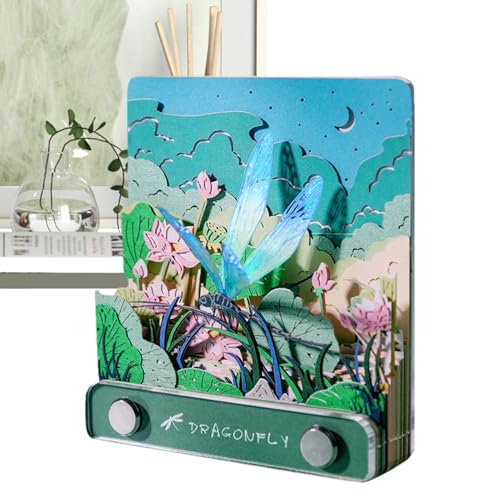 -Kalender 2025, Schreibtischkalender 2025 - Schreibtischdekorationskalender 2025- -Kunstkalender Memo Pad, Libelle Pfund Landschaft Papier Carving Art Kalender für Ferien von Generic