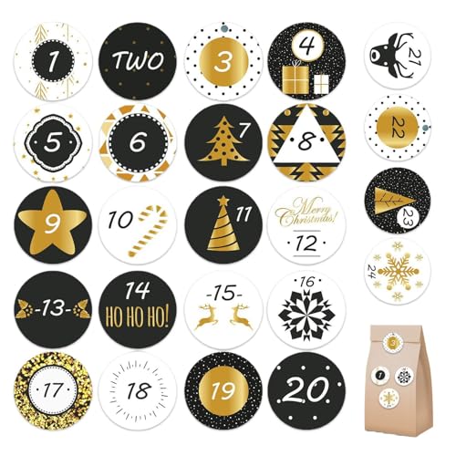 Kalender Zahlen Aufkleber - Adventsaufkleber Zahlen, Urlaub Advent Aufkleber | 24 Tage Weihnachten Zahlen Aufkleber mit Selbstklebetechnik, Weihnachten Adventskalender Aufkleber für Süßigkeitentüten von Generic