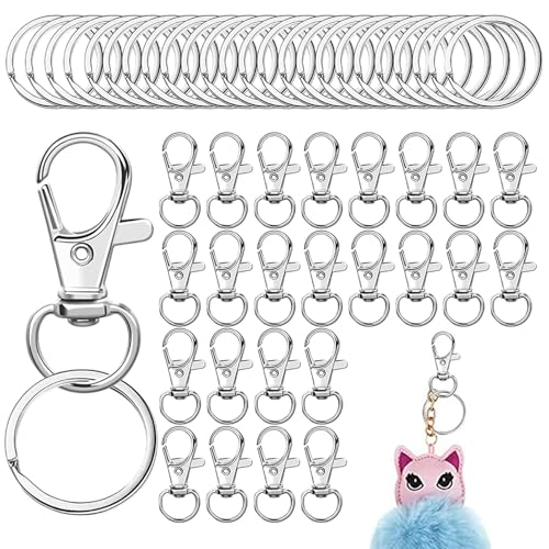 Karabiner-Schlüsselanhänger, drehbare Verschlüsse für Handwerk, drehbarer Schlüsselanhänger aus Metall mit Schlüsselanhänger, Karabinerverschlüsse, 50 Stück (25 Haken + 25 Schlüsselanhänger), 50 x Karabiner-Schlüsselanhänger, drehbare Verschlüsse für Handwerk, drehbarer Schlüsselanhänger aus Metall mit Schlüsselanhänger, Karabinerverschlüsse, 50 Stück (25 Haken + 25 Schlüsselanhänger), 50 x von Generic