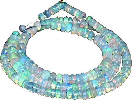 Kashish Gems & Jewels 3,5 mm - 4,5 mm Strang, 100 % natürlicher äthiopischer Opal, Welo-Feuer-Rondelle, Perlenstränge für Schmuckherstellung von Generic