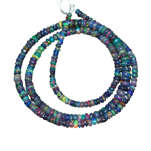 Kashish Gems & Jewels Natürliche AAA + schwarze äthiopische Welo Fire 2,5 mm - 4 mm glatte Rondelle-Perlen, natürliche äthiopische Opal-Edelsteinperlen, 40,6 cm langer Strang für Schmuckherstellung, von Generic