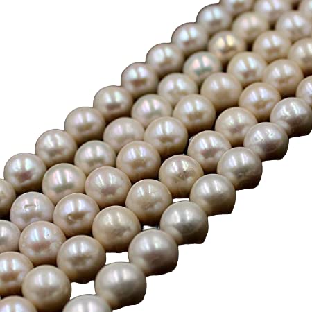 Kashish Gems & Jewels Schmuckherstellung, natürliche 9–10 mm, AAA-runde weiße Süßwasserperlen, lose Perlen, 38,1 cm von Generic