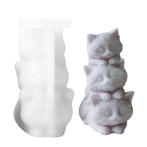 Katzenform Kerzengießform, Silikon, stapelbar, drei Katzen zur Kerzenherstellung, wiederverwendbar, fesselnder Charme, Epoxidguss, Tierkerzenform für bo von Generic