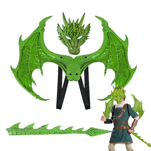 Kids Dragon Dress -up - Plüschstoff Rollenspiel -Set, Halloween Kostümausrüstung | Leichtflügeltes Ensemble mit Schwanz- und Augenmaske, Themen -Cosplay -Requisiten für Festivals Geburtstagsereignisse von Generic