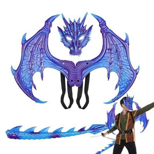 Kids Dragon Dress -up - Plüschstoff Rollenspiel -Set, Halloween Kostümausrüstung | Leichtflügeltes Ensemble mit Schwanz- und Augenmaske, Themen -Cosplay -Requisiten für Festivals Geburtstagsereignisse von Generic
