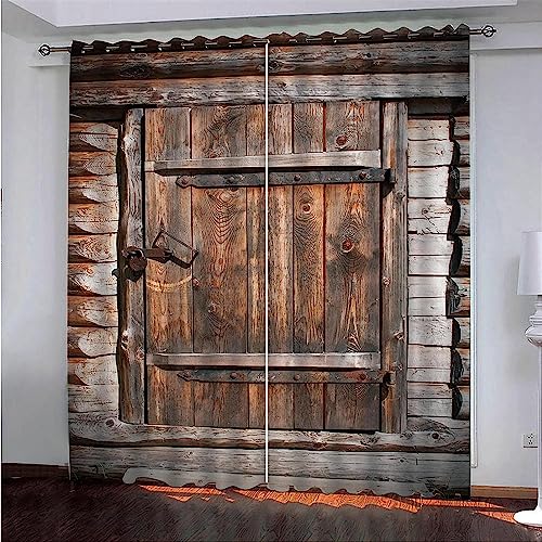Kinder 3D Verdunkelungsvorhang Alte Holzbretter Mädchen Junge Blickdichter Vorhang 2Er Set Vorhänge Wohnzimmer Schlafzimmer Thermogardinen/Uv-Schut von Generic