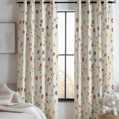 Kinderzimmer Blickdichte Vorhänge H245 X B150 cm (2Er Pack) Retro Pflanze Blumen Bunt– Verdunkelungsvorhänge, Wärmeschutz, Kälteschutz, Schiebevorhänge, Maschinenwaschbar, Modernes Design von Generic