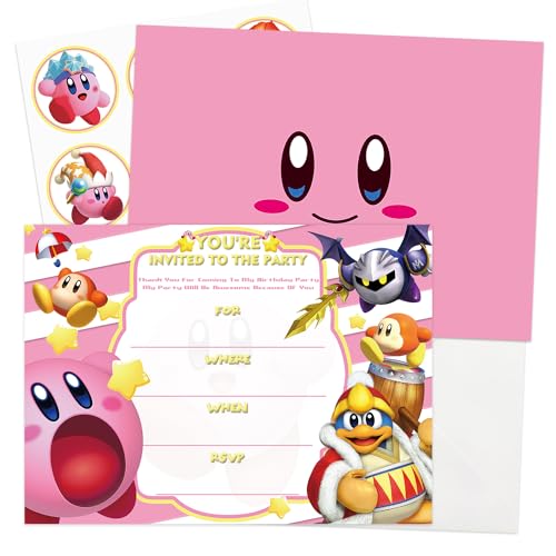 Kirby Einladungskarten, Party-Geschenkkarte, Happy Birthday, Partygeschenk, Rosa, Gelb, Weiß, 20 Stück von Generic
