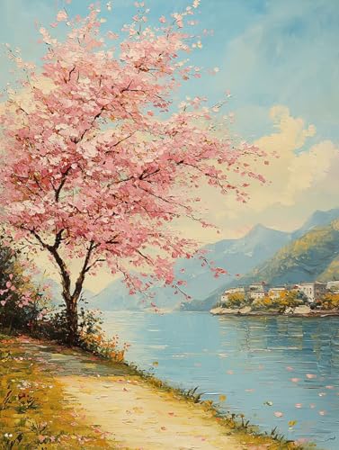 Kirschblüten Diamond Painting Baum Diamond Painting Erwachsene Kinder, DIY Runden Steine Mosaikherstellung Basteln Erwachsene Crystal Art Malerei Set für Wohnzimmer Deko, Geschenke 20x30cm GYE2-7W von Generic