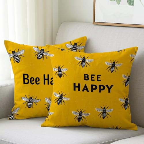 Kissenbezug 20x20 cm Outdoor Kissen Biene Sofakissen 2er Set Kissenbezug Samtstoff Kissenbezüge Herbst Kissenhülle Deko Couchkissen für Garten Schlafzimmer Balkon Auto Terrasse Herbst Dekoration M-553 von Generic