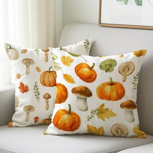 Kissenbezug 80x80 cm Outdoor Kissen Kürbis Sofakissen 2er Set Kissenbezug Samtstoff Kissenbezüge Pilz Kissenhülle Deko Couchkissen für Garten Schlafzimmer Balkon Auto Terrasse Herbst Dekoration M-559 von Generic