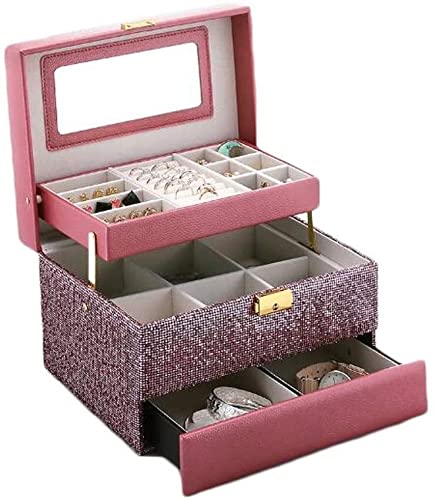 Klassische 2-lagige Schmuckschatulle mit Metallschnalle und großer Spiegelbox, Aufbewahrungsbox aus Flanell, Aufbewahrungskoffer im zweifarbigen Design Klassische 2-lagige Schmuckschatulle mit Metallschnalle und großer Spiegelbox, Aufbewahrungsbox aus Flanell, Aufbewahrungskoffer im zweifarbigen Design von Generic