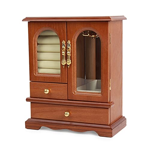 Klassische Schmuckschatulle, großer Schmuck-Organizer mit 2 Schubladen, Aufbewahrungskoffer aus natürlichem Hartholz für Ohrringe und Ringe Klassische Schmuckschatulle, großer Schmuck-Organizer mit 2 Schubladen, Aufbewahrungskoffer aus natürlichem Hartholz für Ohrringe und Ringe von Generic