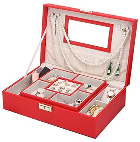 Klassische Schmuckschatulle aus Leder mit Schloss, Organizer-Box, doppellagig, herzförmig, Schlüsselschloss mit Halskettenaufhängern, Aufbewahrungskoffer mit Spiegel Klassische Schmuckschatulle aus Leder mit Schloss, Organizer-Box, doppellagig, herzförmig, Schlüsselschloss mit Halskettenaufhängern, Aufbewahrungskoffer mit Spiegel von Generic