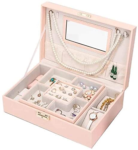 Klassische Schmuckschatulle aus Leder mit Schloss, Organizer-Box, doppellagig, herzförmig, Schlüsselschloss mit Halskettenaufhängern, Aufbewahrungskoffer mit Spiegel Klassische Schmuckschatulle aus Leder mit Schloss, Organizer-Box, doppellagig, herzförmig, Schlüsselschloss mit Halskettenaufhängern, Aufbewahrungskoffer mit Spiegel von Generic