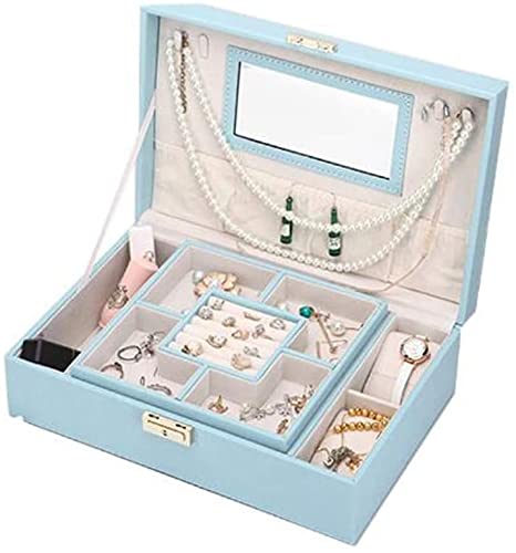 Klassische Schmuckschatulle aus Leder mit Schloss, Organizer-Box, doppellagig, herzförmig, Schlüsselschloss mit Halskettenaufhängern, Aufbewahrungskoffer mit Spiegel Klassische Schmuckschatulle aus Leder mit Schloss, Organizer-Box, doppellagig, herzförmig, Schlüsselschloss mit Halskettenaufhängern, Aufbewahrungskoffer mit Spiegel von Generic
