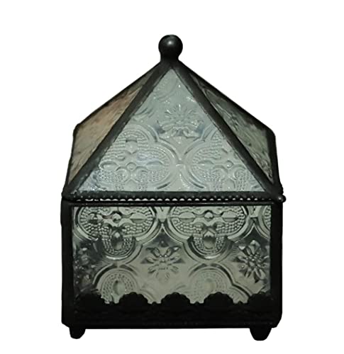 Klassische Vintage-Schmuckschatulle aus Glas, transparent, dreidimensionale Turm-Ring-Schmuckschatulle mit Deckel. Aufbewahrungskoffer von Generic