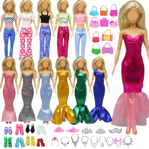 Kleidung für Puppen, 34 Stück Puppenkleidungs und Zubehör für Puppen 3 Fashion Kleider 6 Tops und Hosen 10 Paar Schuhe 15 Zubehör für 11,5 Zoll Mädchen Puppen Clothes for Dolls von Generic