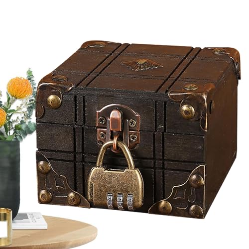 Kleine Aufbewahrungsbox aus Holz - Vintage Schatzkiste | Ausgestattet mit einer robusten und einer Schlüssel-Schmuckschatulle aus Holz mit Desktop-Organizer für Modeschmuck, Kleine Aufbewahrungsbox aus Holz - Vintage Schatzkiste | Ausgestattet mit einer robusten und einer Schlüssel-Schmuckschatulle aus Holz mit Desktop-Organizer für Modeschmuck, von Generic