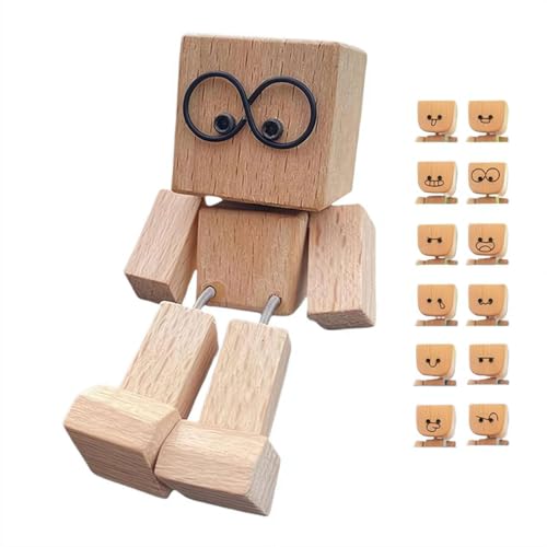 Kleine Holzfigur, die schwankt - Handgeschnitzte schwingende Desktop-Ornament, 12 magnetische Ausdrucksgesichter, kreatives Stressabbau-Geschenk, für Büro, Bücherregal, Auto-Armaturenbrett (Naturholz Kleine Holzfigur, die schwankt - Handgeschnitzte schwingende Desktop-Ornament, 12 magnetische Ausdrucksgesichter, kreatives Stressabbau-Geschenk, für Büro, Bücherregal, Auto-Armaturenbrett (Naturholz von Generic