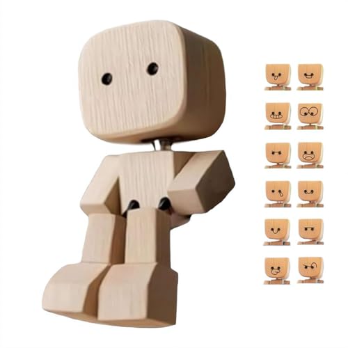 Kleine Holzfigur, die schwankt - Handgeschnitzte schwingende Desktop-Ornament, 12 magnetische Ausdrucksgesichter, kreatives Stressabbau-Geschenk, für Büro, Bücherregal, Auto-Armaturenbrett (Naturholz Kleine Holzfigur, die schwankt - Handgeschnitzte schwingende Desktop-Ornament, 12 magnetische Ausdrucksgesichter, kreatives Stressabbau-Geschenk, für Büro, Bücherregal, Auto-Armaturenbrett (Naturholz von Generic