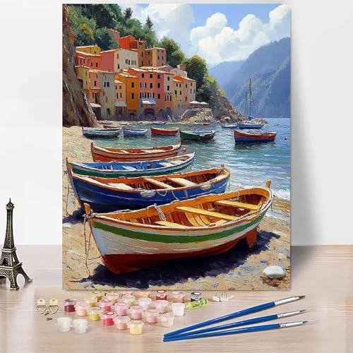 Kleine Stadt Malen Nach Zahlen Erwachsene Boot Malen Nach Zahlen Kreativ Set Erwachsene 20x30cm, Leinwand Ölgemälde Bastelset mit Pinsel und Farben für Deko, Geschenke für Frauen, Ohne Rahmen -XY920 von Generic