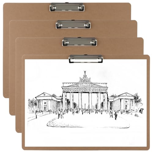 Klemmbrett für Zeichnungen, A3, 4 Stück, 33 x 43 cm, Kunst-Klemmbrett, Hartfaserplatte, Doppelclip, extra groß, Holzmaterial, flacher Clip von Generic
