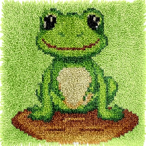 Knüpfhaken-Set mit niedlichem grünem Frosch, Mini-Teppich, handgefertigt, Häkelgarn, Handarbeit, Haken und Riegel-Set, bedruckte Leinwand, Teppich-Kissenbezug, Heimdekoration, 30 x 30 cm Knüpfhaken-Set mit niedlichem grünem Frosch, Mini-Teppich, handgefertigt, Häkelgarn, Handarbeit, Haken und Riegel-Set, bedruckte Leinwand, Teppich-Kissenbezug, Heimdekoration, 30 x 30 cm von Generic