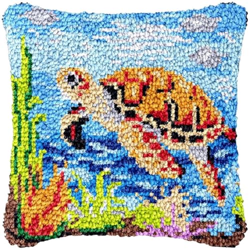 Knüpfkissen-Set, Motiv: Meerestier, Meeresschildkröte, Knüpfkissen, Stickerei, Bastelsets für Anfänger, DIY, Knüpfhaken-Set, Teppich-Set mit bedruckter Leinwand, Hobby und Handwerk, 43 x 43 cm Knüpfkissen-Set, Motiv: Meerestier, Meeresschildkröte, Knüpfkissen, Stickerei, Bastelsets für Anfänger, DIY, Knüpfhaken-Set, Teppich-Set mit bedruckter Leinwand, Hobby und Handwerk, 43 x 43 cm von Generic