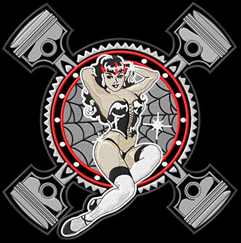 Kolben Pin Up Girl XL Patch Chopper Biker Motorrad Motorrad Aufnäher parche Bordado brodé patche écusson Toppa ricamata von Generic