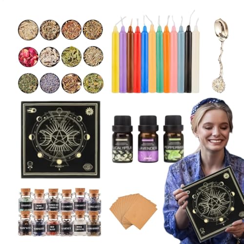 Komplette Hexen Altar Zauberkit - Kristalle Kerzen und Öle für Hexenrituale, Hexenversorgungs Kit | Altartuch & Werkzeuge für Anfänger und Praktiker, die spirituelle Verbindung suchen Komplette Hexen Altar Zauberkit - Kristalle Kerzen und Öle für Hexenrituale, Hexenversorgungs Kit | Altartuch & Werkzeuge für Anfänger und Praktiker, die spirituelle Verbindung suchen von Generic