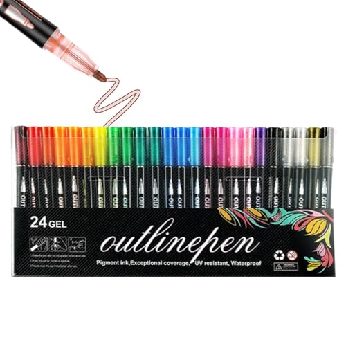 Konturenstifte mit doppelter Linie, Konturenstifte | Doppel-Linien-Konturmarker-Set, Glitzer-Gel-Konturenstifte, Glitzer-Stifte für Bamb-Künstler von Generic