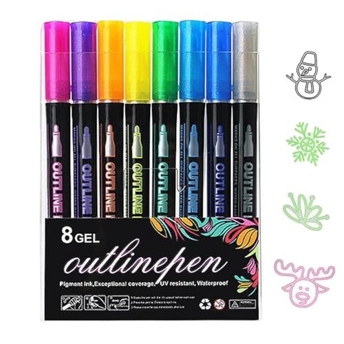 Konturmarker - Konturenstift mit doppelter Linie, hochpigmentierter Marker, super gewellte Linien für Grußkarten Zeichnen Sie Farben auf Metall, Holz, Keramik | von Generic