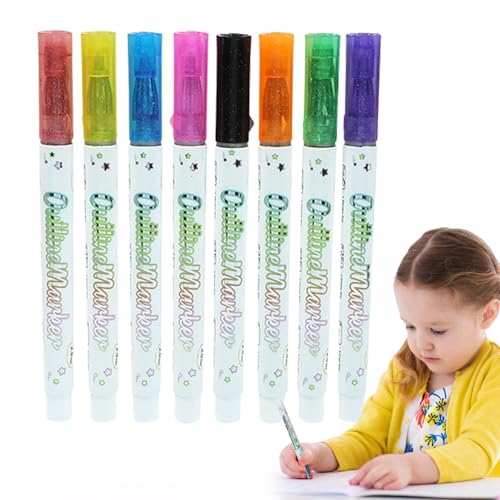 Konturmarker-Set, Doppellinien-Stifte – Glitzernde Marker mit doppeltem Linien-Stift, 8 Farben, Malzubehör, Zeichenstifte, Kartenmalstifte von Generic