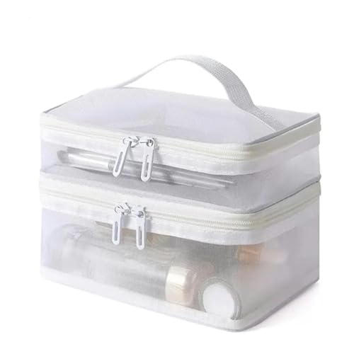 Kosmetiktasche für Damen, doppellagig, Netzstoff, tragbar, große Kapazität, Toilettenartikelbox, Kosmetikaufbewahrung, Beige Kosmetiktasche für Damen, doppellagig, Netzstoff, tragbar, große Kapazität, Toilettenartikelbox, Kosmetikaufbewahrung, Beige von Generic
